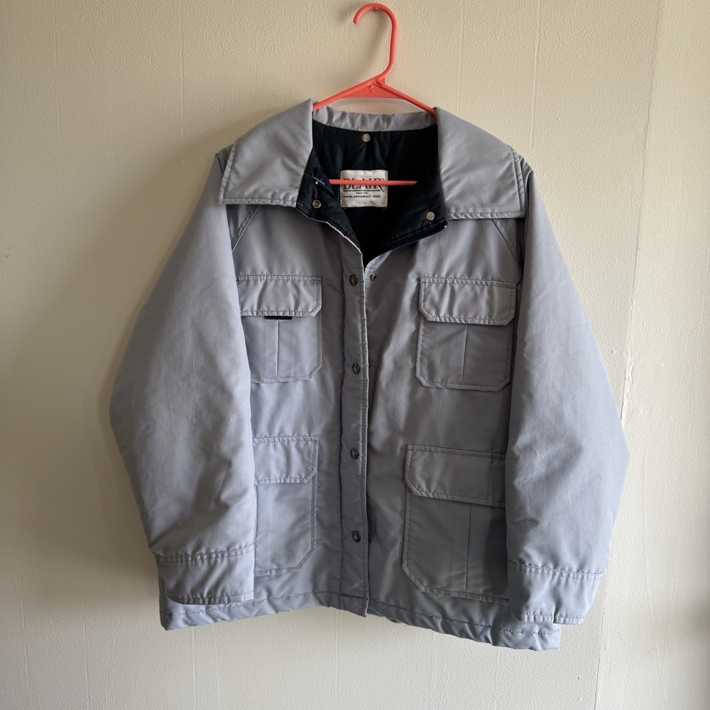 Blair Light Gray/Blue Button Zipper Mid-Length Casual Solid Jacket Medium Unisex
